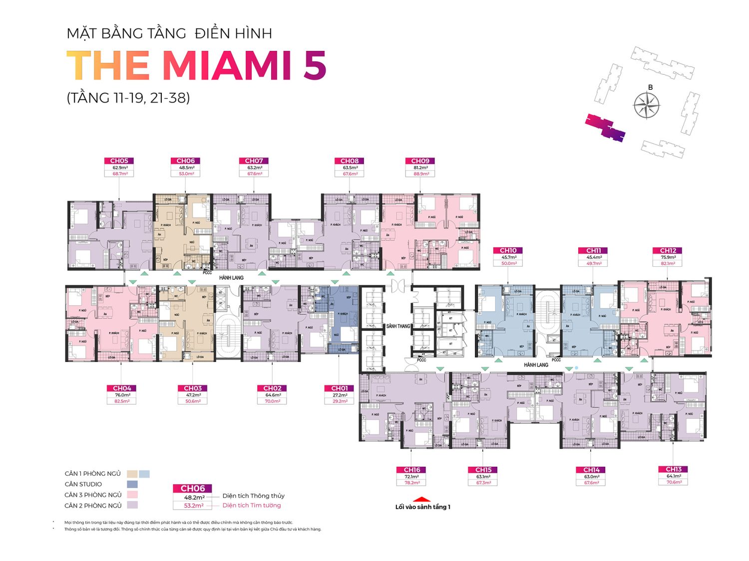 Mặt bằng tòa GS5 – The Miami (tầng 11–19 & 21–38), Vinhomes Smart City