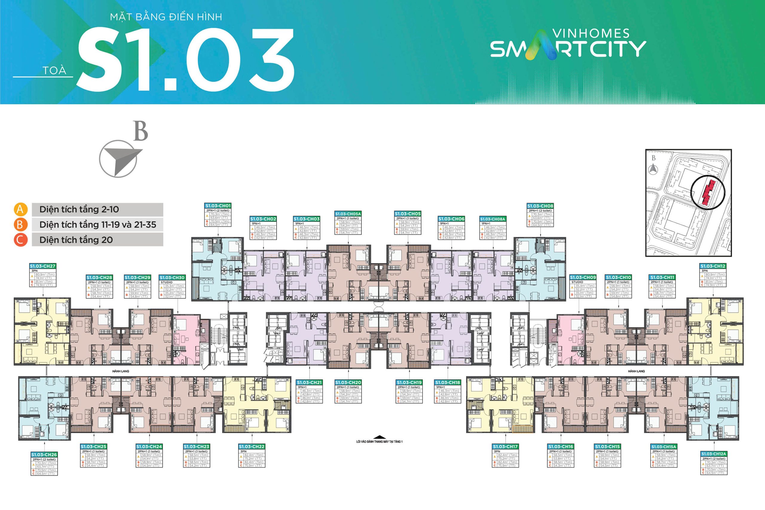 S1 03 Vinhomes Smart City Sang trọng, tiện ích T10/2025 8 Mặt bằng tòa S1-03 Vinhomes Smart City